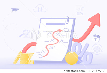 Business ideas and strategy plan concept. Elements of setting goal, thinking, planning, creativity, competition and opportunity to achieve success. Flat vector design illustration. 112547512