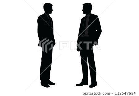 Silhouette Of Two business man Having A Discussion Pack, Two business man Silhouette 112547684