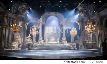 Lavish sets and lighting adorn extravagant stage production.AI Generated 112548200