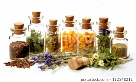 Herbal remedies from flowers and spices for physical therapy.AI Generated 112548211