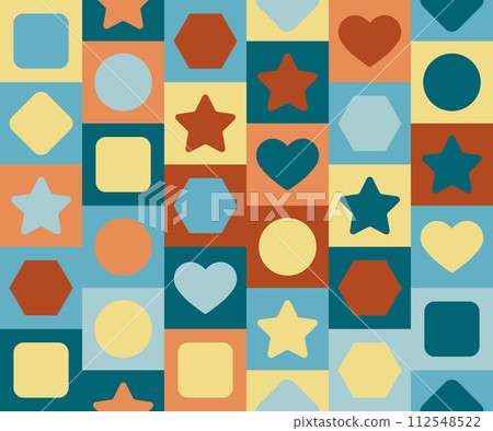 Seamless pattern of geometric shapes. Color template for creative design, covers, posters, banners, clothing, interior, wallpaper and design ideas 112548522