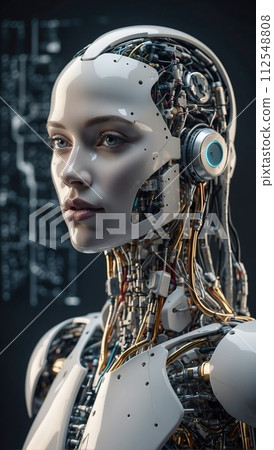 Robot, artificial intelligence in the form of a human robot. Generative AI. Artificial intelligence. 112548808