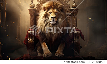AI-generated content. Royal lion king sitting on a throne, the lion king concept AI-generated content. Royal lion king sitting on a throne, the lion king concept 112548850