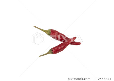 Two chili pepper pods isolated on a white background. 112548874