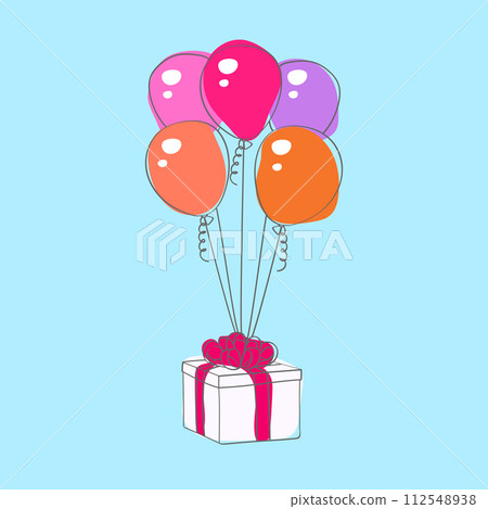 A collection of vibrant doodle hand-painted balloons are shown within a box, ready to bring joy and cheer to any celebration or event A collection of vibrant doodle hand-painted balloons are shown within a box, ready to bring joy and cheer to any celebration or event 112548938