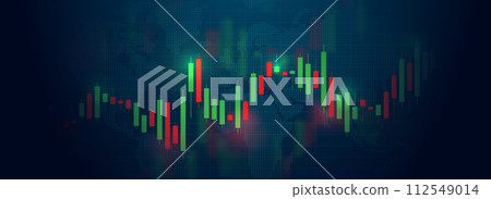 Bear market charts in a trading histogram on a dark blue background. 112549014