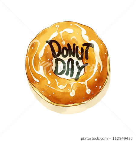 A donut with the word "donut day" written on it. The donut is yellow and has a glaze on it A donut with the word "donut day" written on it. The donut is yellow and has a glaze on it 112549433