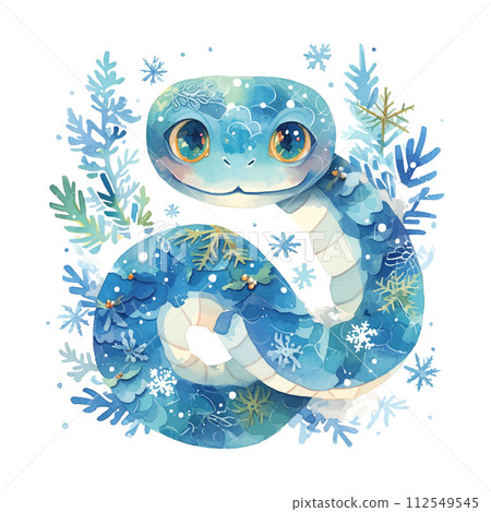 cute snake with snowflakes illustration on white background cute snake with snowflakes illustration on white background 112549545