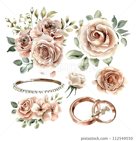 Watercolor Wedding Set, Elegant Style, White Background, Dusty Rose Color 112549550