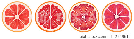 Pink grapefruit slices isolated on white background 112549613