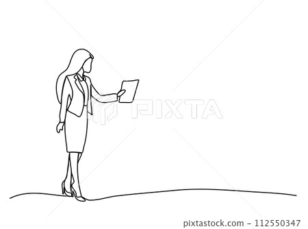 Woman in business suit. One line drawing animation with alpha channel. 112550347