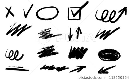 Set of different hand drawn vector arrows. 112550364