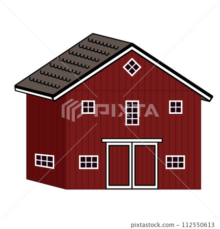 Vector isolated farm red wooden barn. Vector Outline isolated hand drawn illustration on white background, front and side view 112550613