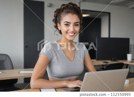 AI-generated content. Smiling Young Professional at Desk AI-generated content. Smiling Young Professional at Desk 112550995