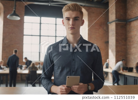 AI-generated content. Determined Executive with Tablet 112551039