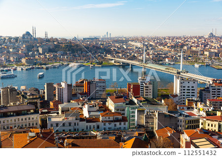 Golden Horn bay with metro bridge and Suleymaniye Mosque in Istanbul Golden Horn bay with metro bridge and Suleymaniye Mosque in Istanbul 112551432