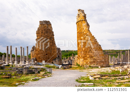 Remains of Hellenistic gate of Perge, Antalya, Turkey Remains of Hellenistic gate of Perge, Antalya, Turkey 112551501