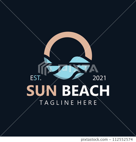 Sun and beach logo template, summer island nature design Sun and beach logo template, summer island nature design 112552574