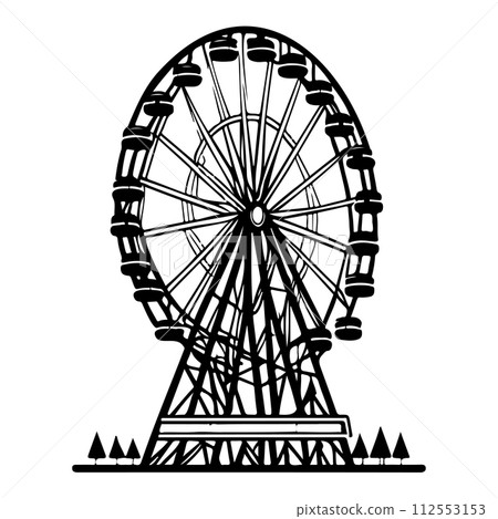 Big Ferris Wheel at Night Amusement Park illustration sketch hand draw  112553153