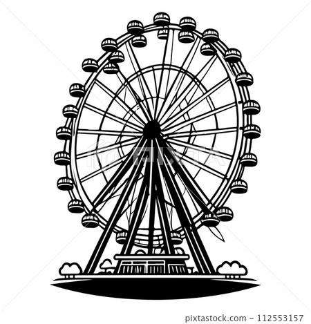 Big Ferris Wheel at Night Amusement Park illustration sketch hand draw  112553157