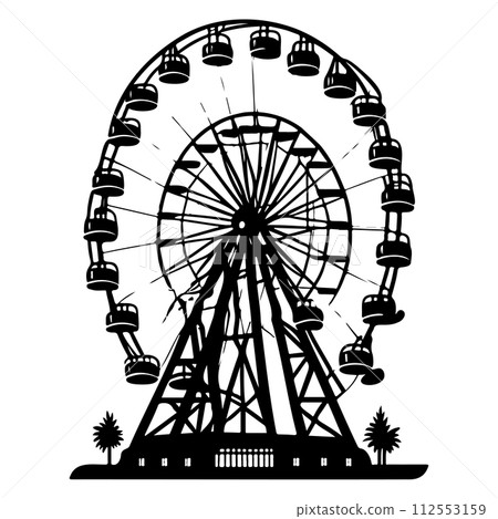 Big Ferris Wheel at Night Amusement Park illustration sketch hand draw  112553159