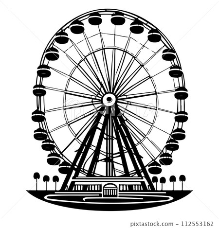 Big Ferris Wheel at Night Amusement Park illustration sketch hand draw Big Ferris Wheel at Night Amusement Park illustration sketch hand draw 112553162