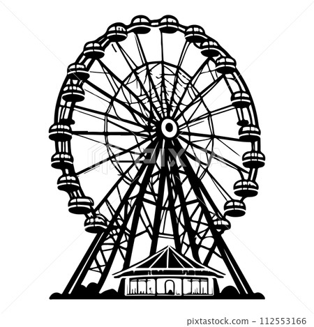 Big Ferris Wheel at Night Amusement Park illustration sketch hand draw  112553166