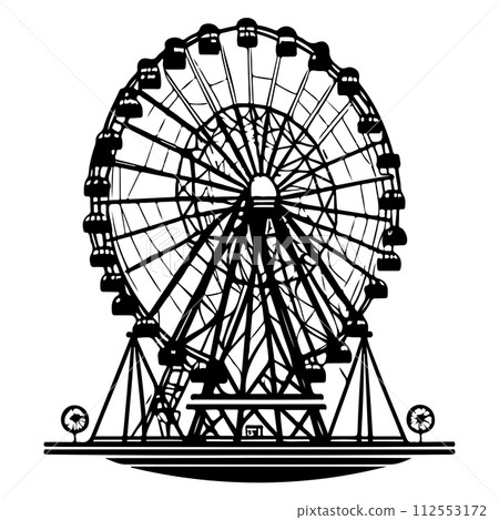 Big Ferris Wheel at Night Amusement Park illustration sketch hand draw  112553172