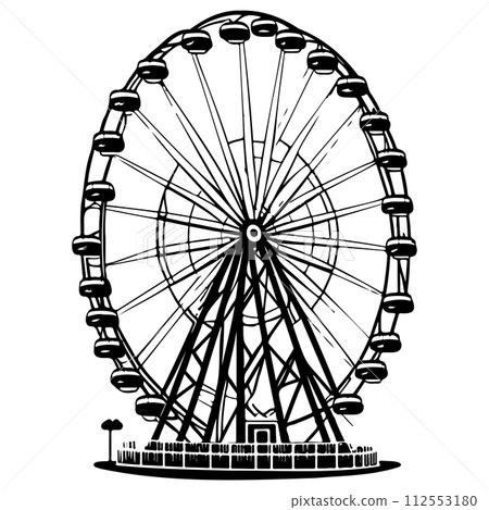 Big Ferris Wheel at Night Amusement Park illustration sketch hand draw  112553180