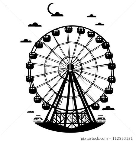 Big Ferris Wheel at Night Amusement Park illustration sketch hand draw Big Ferris Wheel at Night Amusement Park illustration sketch hand draw 112553181