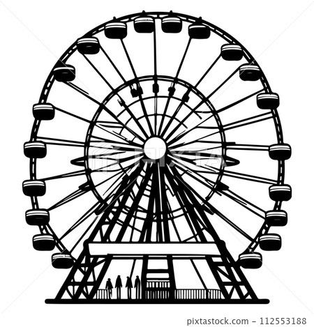 Big Ferris Wheel at Night Amusement Park illustration sketch hand draw Big Ferris Wheel at Night Amusement Park illustration sketch hand draw 112553188