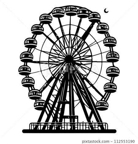 Big Ferris Wheel at Night Amusement Park illustration sketch hand draw Big Ferris Wheel at Night Amusement Park illustration sketch hand draw 112553190