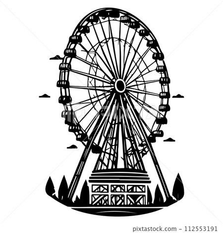 Big Ferris Wheel at Night Amusement Park illustration sketch hand draw  112553191