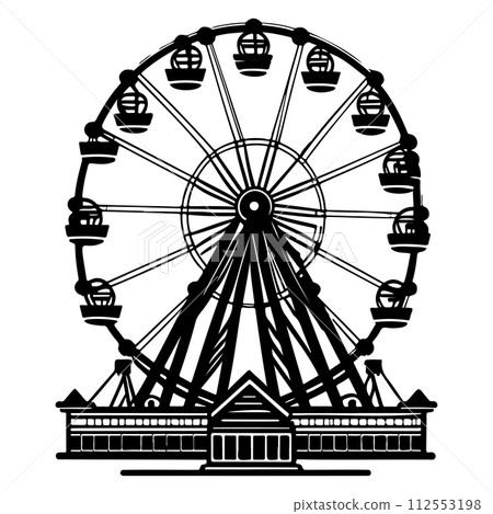 Big Ferris Wheel at Night Amusement Park illustration sketch hand draw Big Ferris Wheel at Night Amusement Park illustration sketch hand draw 112553198