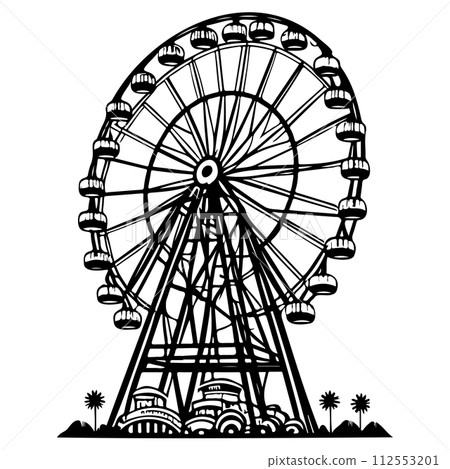 Big Ferris Wheel at Night Amusement Park illustration sketch hand draw Big Ferris Wheel at Night Amusement Park illustration sketch hand draw 112553201