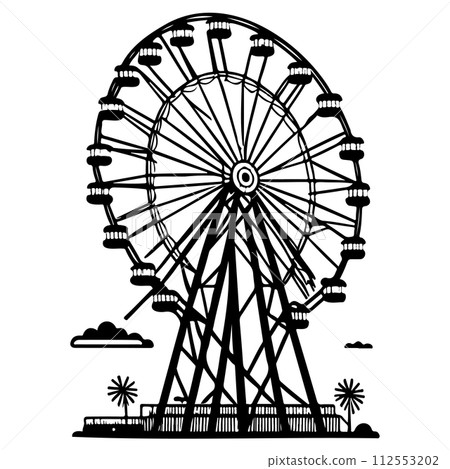 Big Ferris Wheel at Night Amusement Park illustration sketch hand draw Big Ferris Wheel at Night Amusement Park illustration sketch hand draw 112553202
