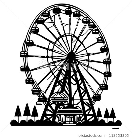 Big Ferris Wheel at Night Amusement Park illustration sketch hand draw Big Ferris Wheel at Night Amusement Park illustration sketch hand draw 112553205