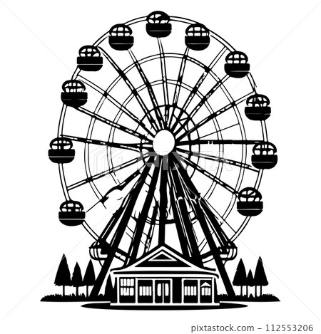 Big Ferris Wheel at Night Amusement Park illustration sketch hand draw Big Ferris Wheel at Night Amusement Park illustration sketch hand draw 112553206