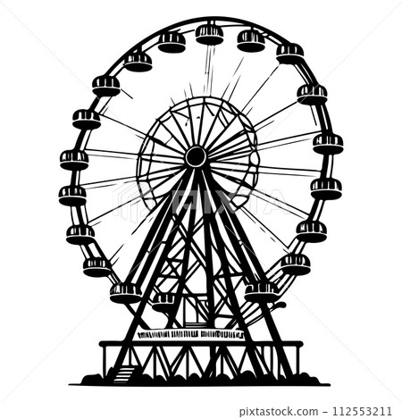 Big Ferris Wheel at Night Amusement Park illustration sketch hand draw Big Ferris Wheel at Night Amusement Park illustration sketch hand draw 112553211