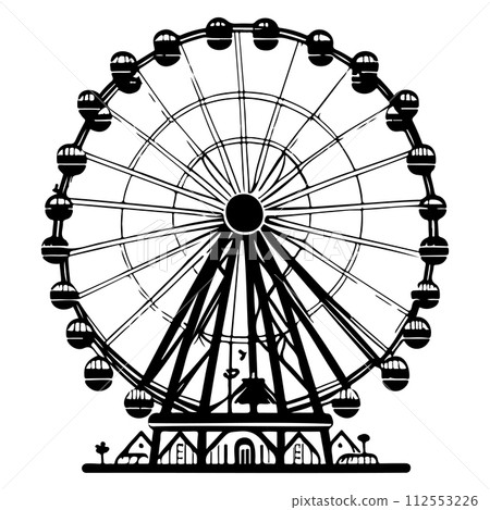 Big Ferris Wheel at Night Amusement Park illustration sketch hand draw Big Ferris Wheel at Night Amusement Park illustration sketch hand draw 112553226
