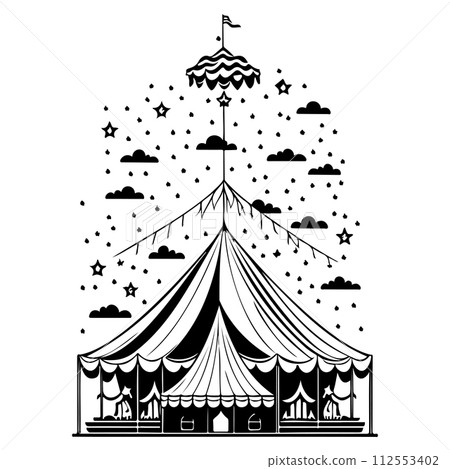 carnival Circus Tent Engraving illustration sketch hand draw carnival Circus Tent Engraving illustration sketch hand draw 112553402