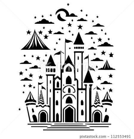 carnival Circus castle amusement park illustration sketch hand draw carnival Circus castle amusement park illustration sketch hand draw 112553491
