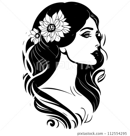 beautiful woman Art Nouveau black illustration sketch  beautiful woman Art Nouveau black illustration sketch  112554295