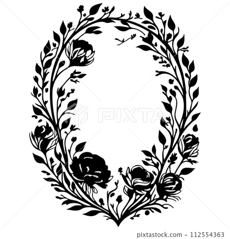 engravings floral frame illustration sketch draw  112554363
