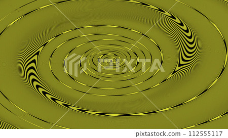 Rotating stream of water. Whirlpool. On a yellow background there is a whirlpool rotating clockwise with dotted stripes. 112555117