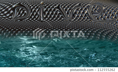 Swimming pool in techno style.A lattice surface with the inscription "Dive" in combination with bubbling water. 112555262