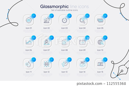 Set of International copyright, Candlestick graph and Seo script line icons for web app. Telemedicine, Medical analyzes, Fake news icons. Timer, 360 degrees, Dao signs. Charging time. Vector 112555368