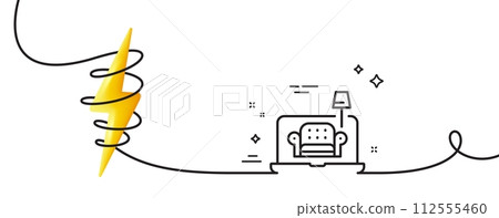 Furniture line icon. Continuous one line with curl. Buying a sofa sign. Interior design symbol. Furniture single outline ribbon. Loop curve with energy. Vector 112555460