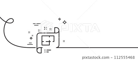 Architectural plan line icon. Continuous one line with curl. Technical project sign. Architectural plan single outline ribbon. Loop curve pattern. Vector 112555468
