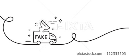 Fake news line icon. Continuous one line with curl. Propaganda truck sign. Wrong truth symbol. Fake news single outline ribbon. Loop curve pattern. Vector 112555503